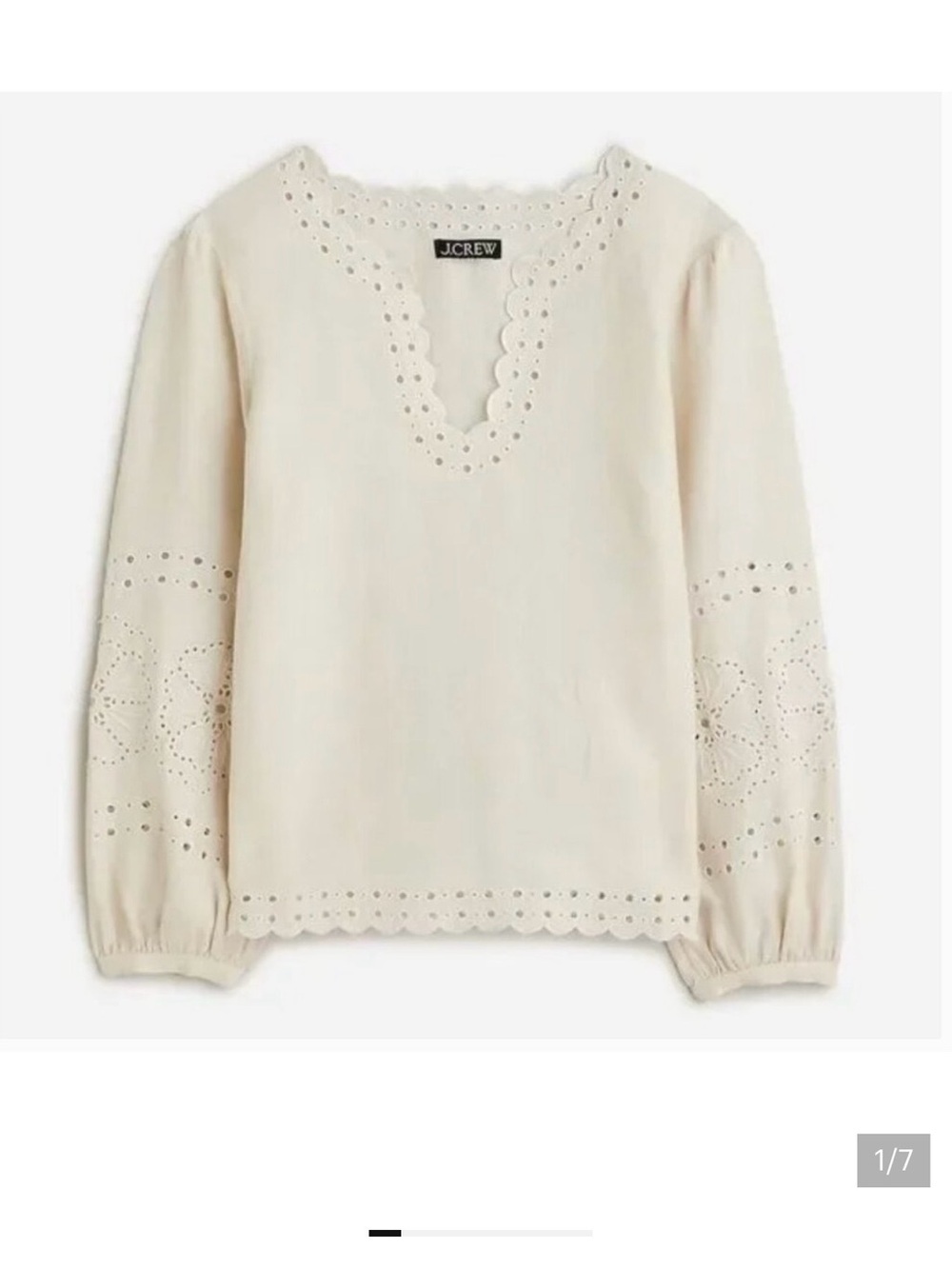 J. Crew Bungalow Embroidered Linen Eyelet Top